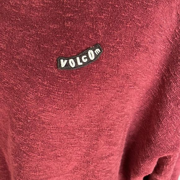 Volcom burgundy nubby terry crew neck top. Left chest embroidered logo patch. L - Picture 3 of 5